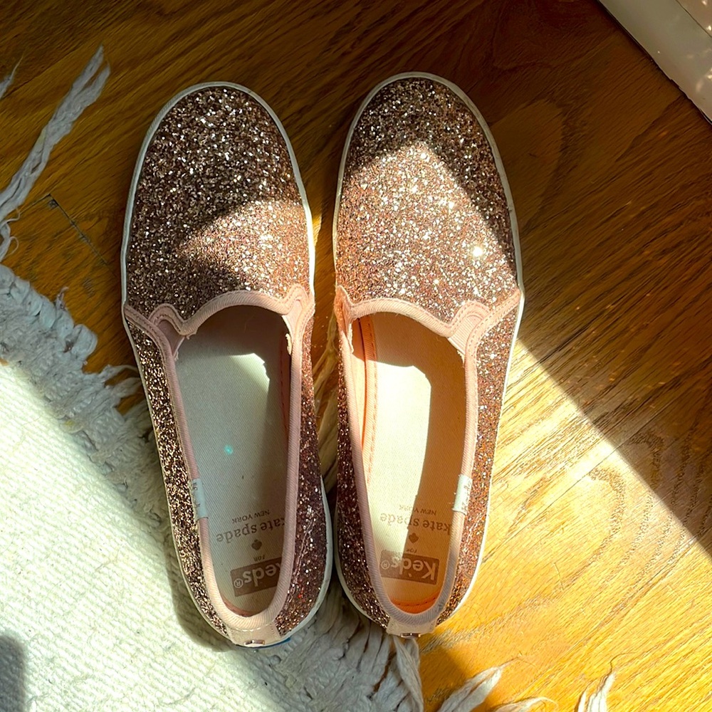 Kate Spade x KEDS pink glitter slip-ons sz 9